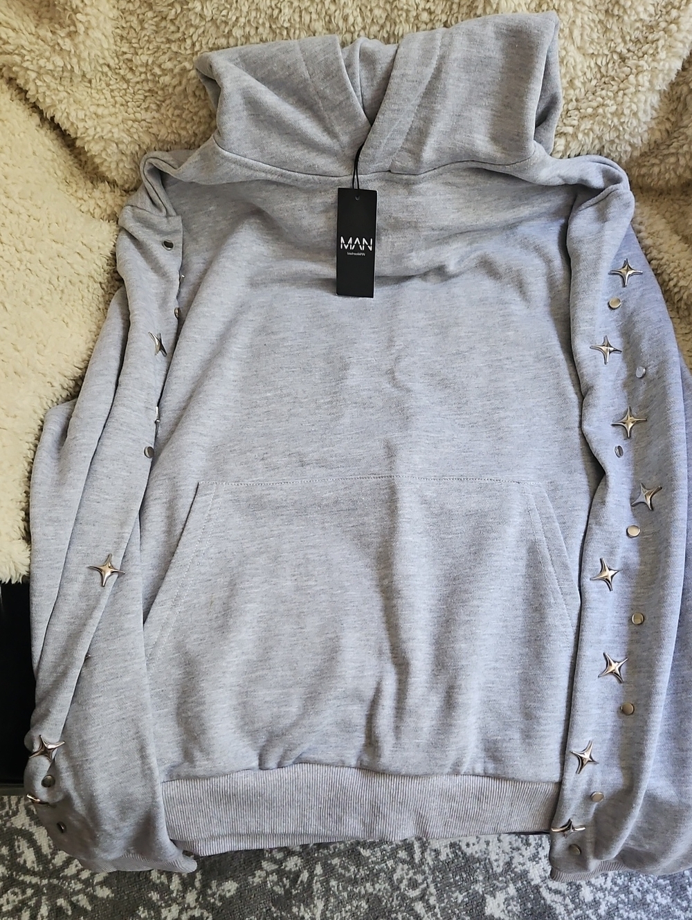 BoohooMan Gray Pullover Hoodie